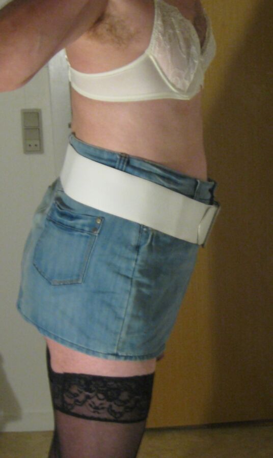 Me sissy denim skirt and wide belt, lingerie 11 of 29 pics