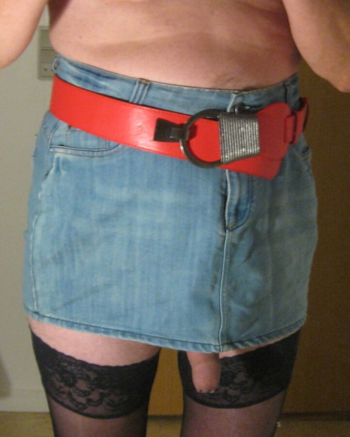 Me sissy denim skirt and wide belt, lingerie 16 of 29 pics