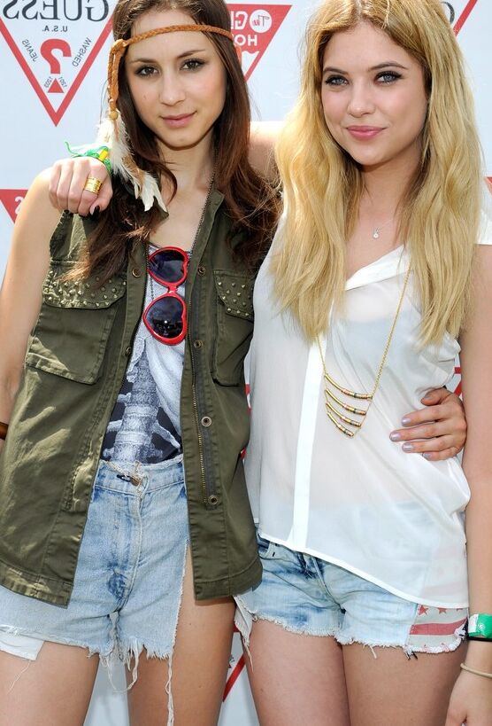 Ashley Benson and Troian Bellisario at GUESS Hotel Pool Party 5 of 8 pics