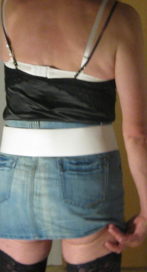 Me sissy denim skirt and wide belt, lingerie 20 of 29 pics