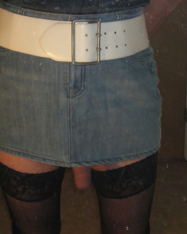 Me sissy denim skirt and wide belt, lingerie 18 of 29 pics