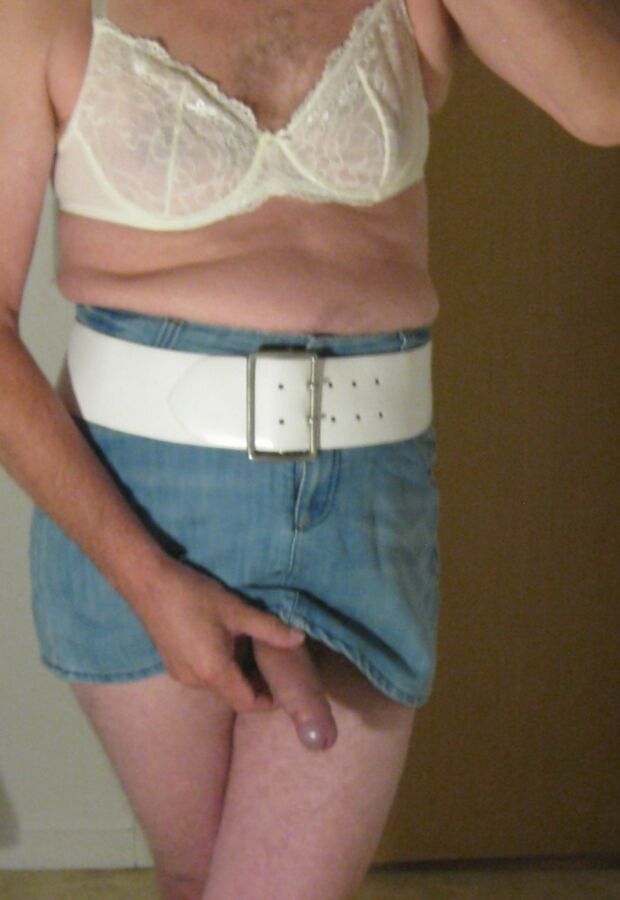 Me sissy denim skirt and wide belt, lingerie 2 of 29 pics