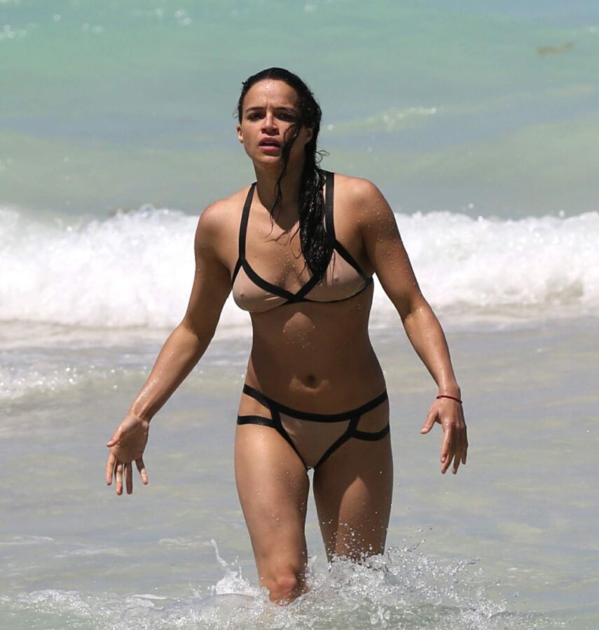 Michelle Rodriguez wearing Bikini on the Beach in Miami 10 of 12 pics