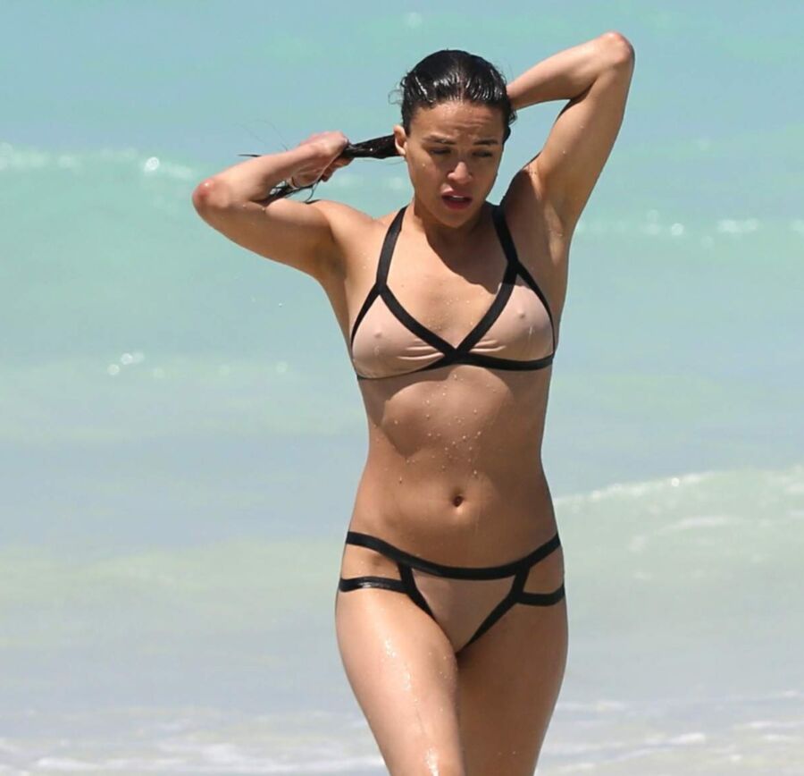Michelle Rodriguez wearing Bikini on the Beach in Miami 8 of 12 pics