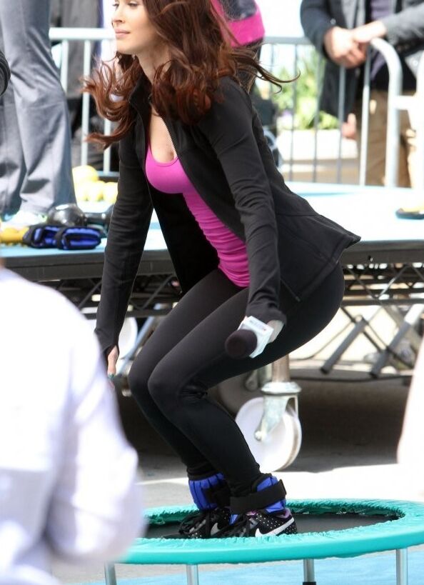 Megan Fox Jumping on Trampoline in Tights on the set of TMNT 2 of 15 pics