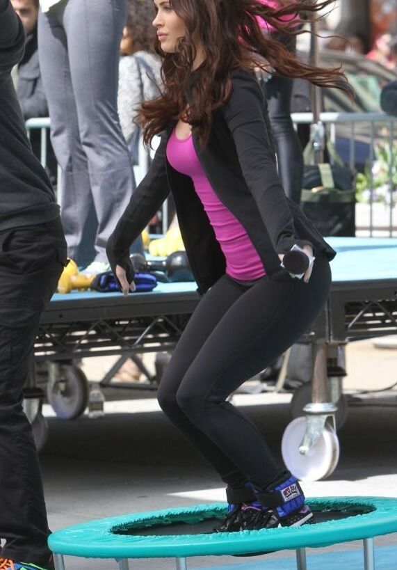 Megan Fox Jumping on Trampoline in Tights on the set of TMNT 6 of 15 pics