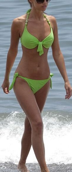 Lucy Mecklenburgh in a Skimpy Lime Green Two-Piece Bikini 3 of 10 pics