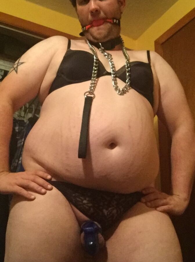 Fat pathetic sissy pig in black stockings exposed! 11 of 17 pics