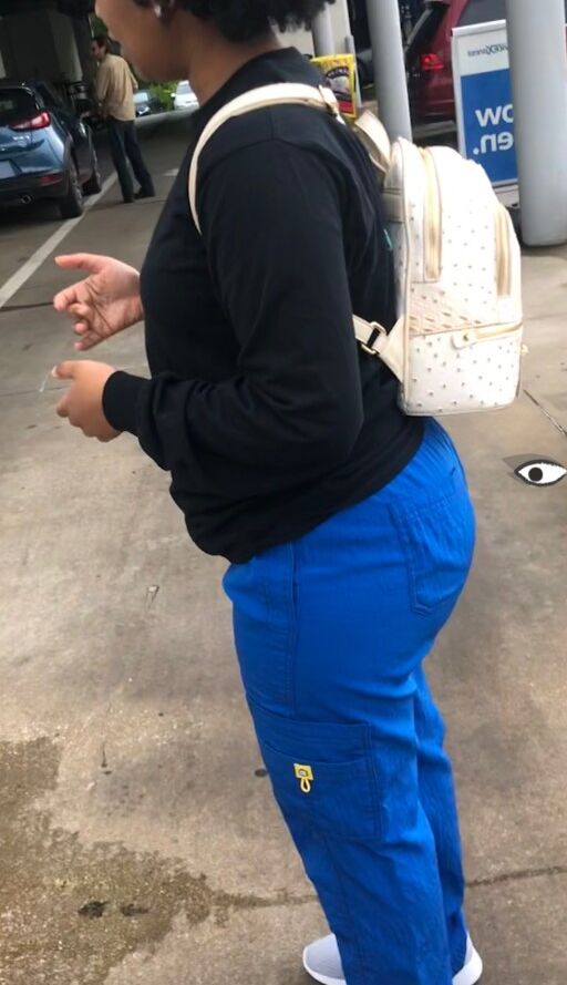 Petite ebony friend in blue scrubs showing her little onion ass  19 of 24 pics