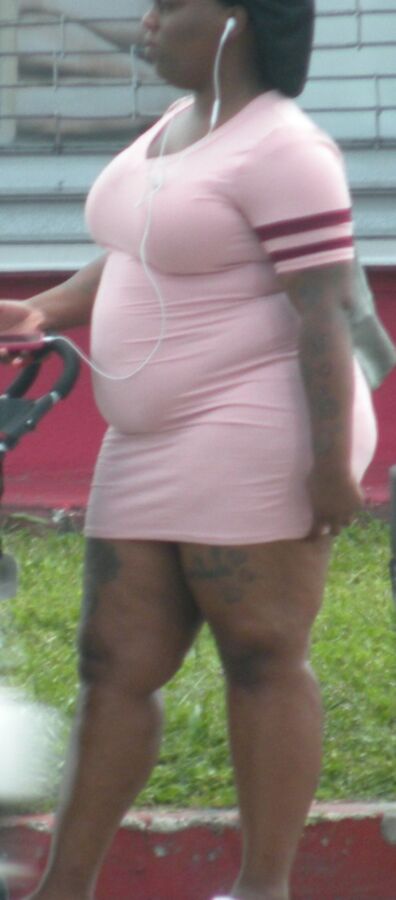 SUPER fat black girl SUPER tight pink dress FAT BELLY & Legs 12 of 17 pics