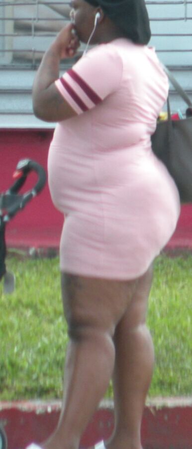 SUPER fat black girl SUPER tight pink dress FAT BELLY & Legs 10 of 17 pics