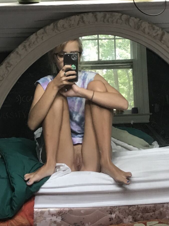 Sinny Blonde teen with glasses posing in her room 18 of 23 pics