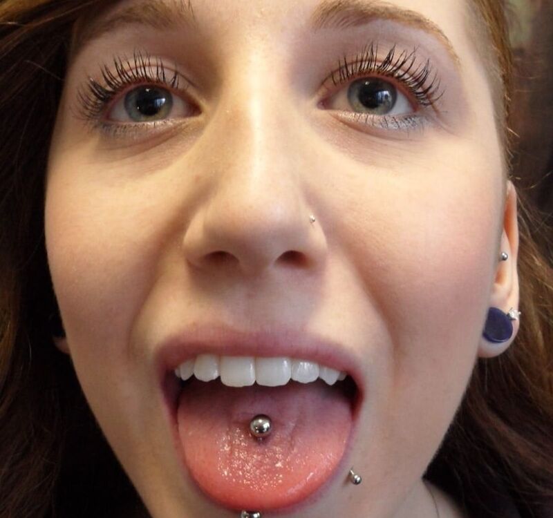 Licking subway girl piercing