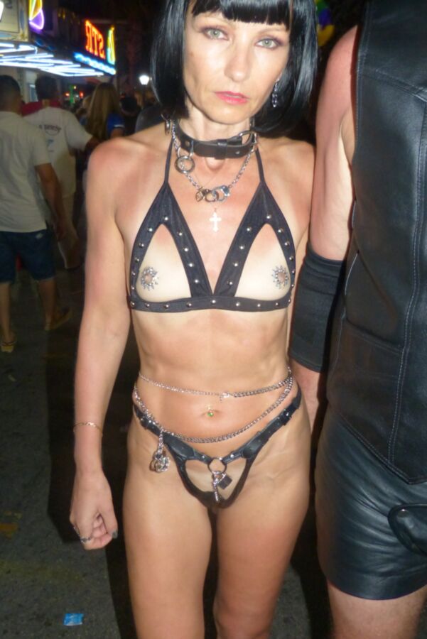 Submissives cuffed, bound, leashed, humiliated in public 21 of 59 pics