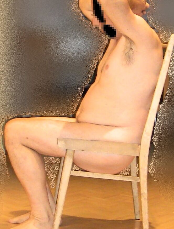 naked on the chair without seat 2 of 6 pics