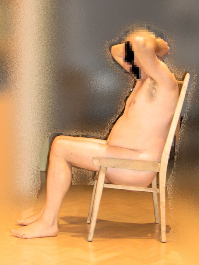 naked on the chair without seat 3 of 6 pics