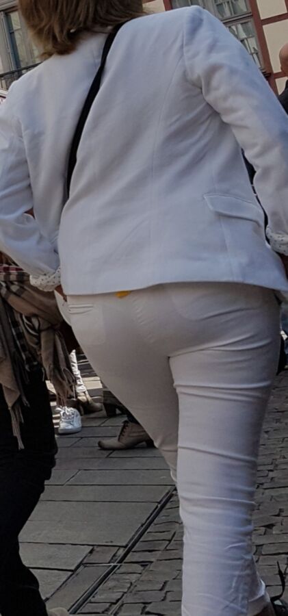 Mature See Trough, white thong white pants (candid) 6 of 14 pics