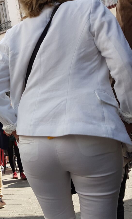 Mature See Trough, white thong white pants (candid) 14 of 14 pics