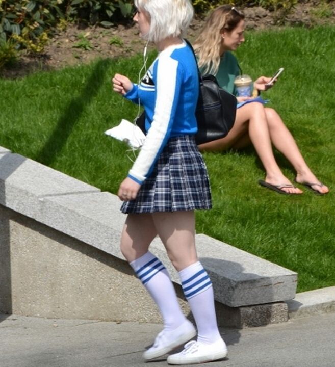 Candid Street Slut in Socks and Plaid Slirt 16 of 16 pics