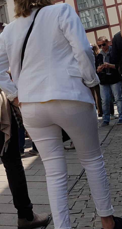 Mature See Trough, white thong white pants (candid) 7 of 14 pics
