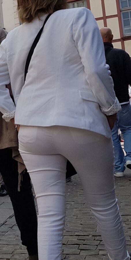 Mature See Trough, white thong white pants (candid) 9 of 14 pics