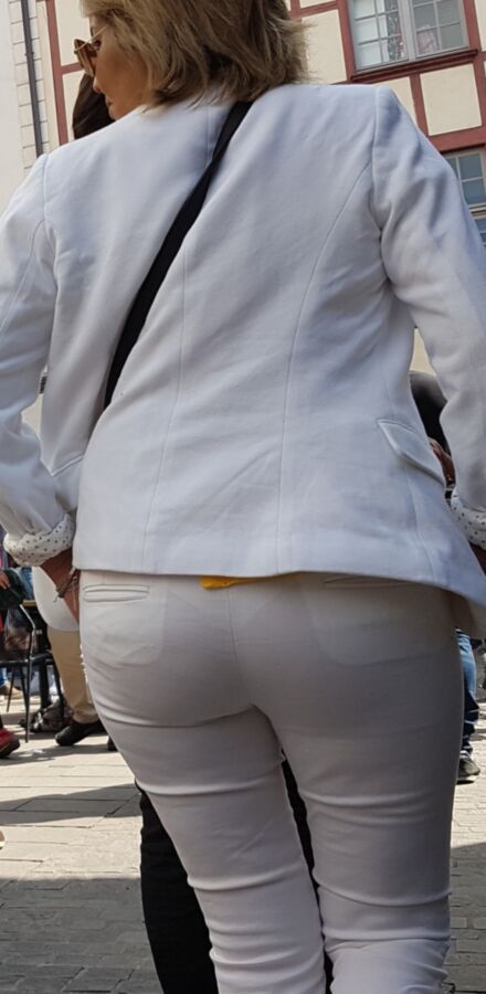 Mature See Trough, white thong white pants (candid) 13 of 14 pics