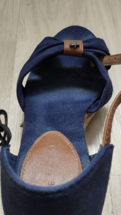 Her well used blue summer wedges worn all day, cummed 13 of 24 pics