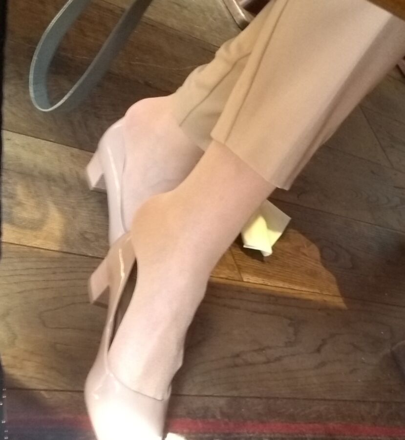 Nude nylon patent heels dangle 1 of 4 pics