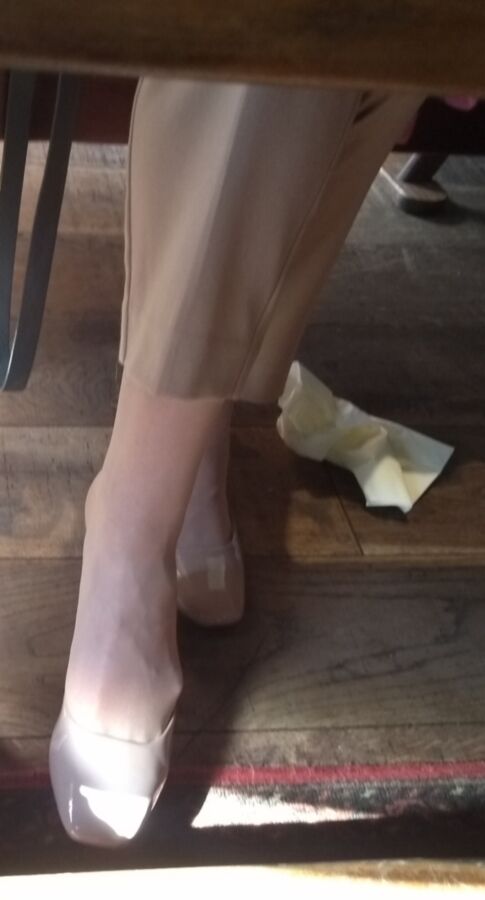 Nude nylon patent heels dangle 2 of 4 pics