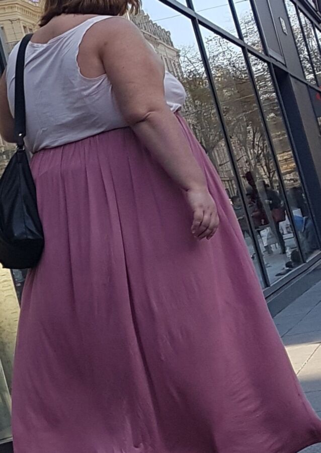 VTL - Obese Mature with pink skirt (candid) 5 of 37 pics