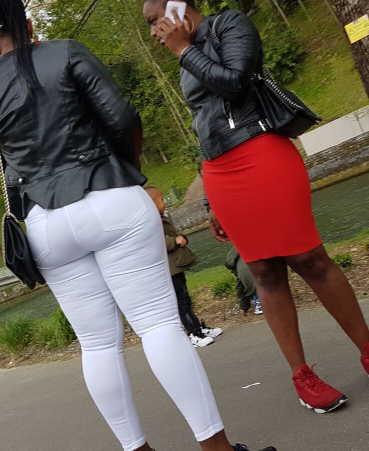 Nice duo of black milfs with VPL (candid) 10 of 22 pics