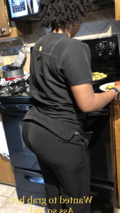 Petite ebony friend in black scrubs showing her little onion ass 20 of 32 pics