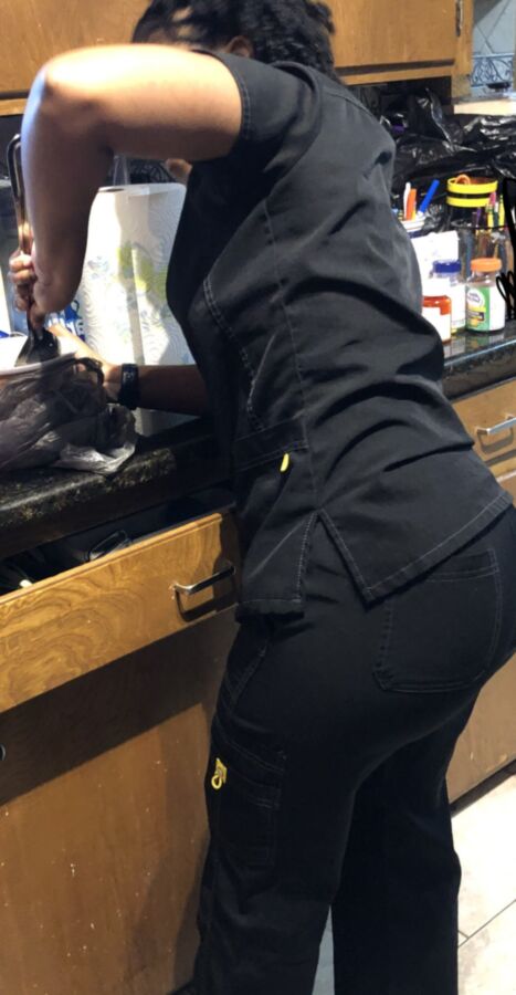 Petite ebony friend in black scrubs showing her little onion ass 5 of 32 pics