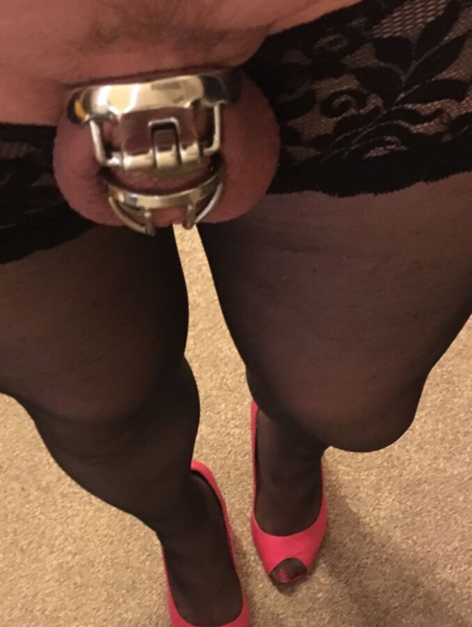 Sissy cuffed in stockings (me) 6 of 8 pics