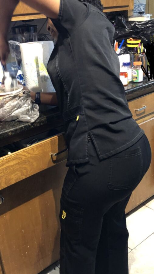 Petite ebony friend in black scrubs showing her little onion ass 10 of 32 pics