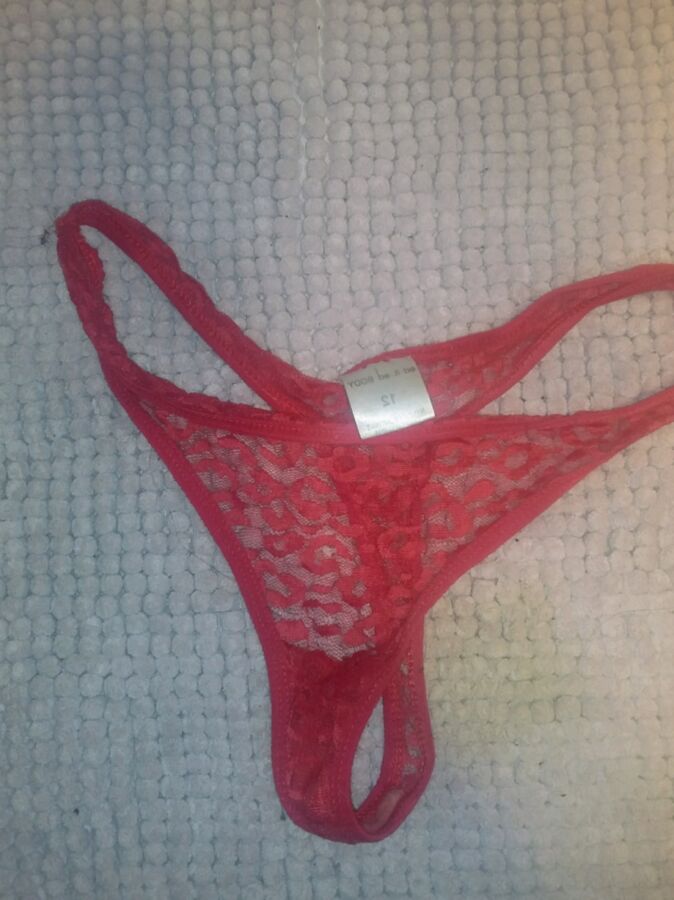 Her new red lase thong 3 of 5 pics