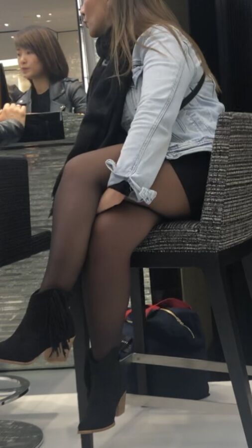 Candid nylon and ankle boots 4 of 8 pics