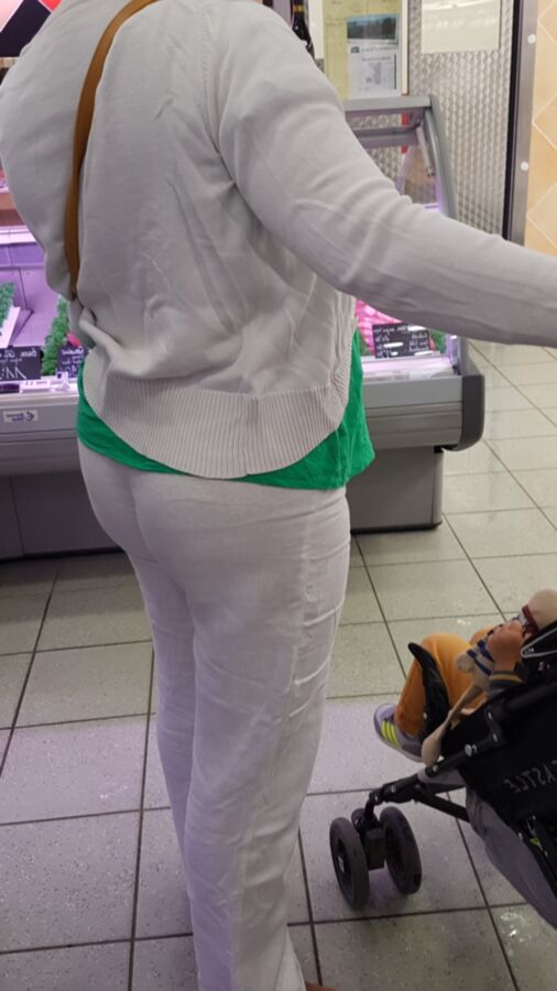Nice hot mom white panty white pants see trough (candid) 8 of 24 pics