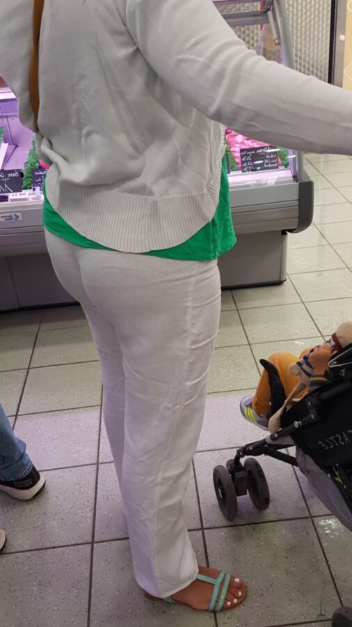 Nice hot mom white panty white pants see trough (candid) 7 of 24 pics