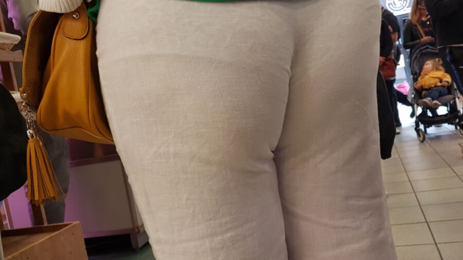 Nice hot mom white panty white pants see trough (candid) 13 of 24 pics