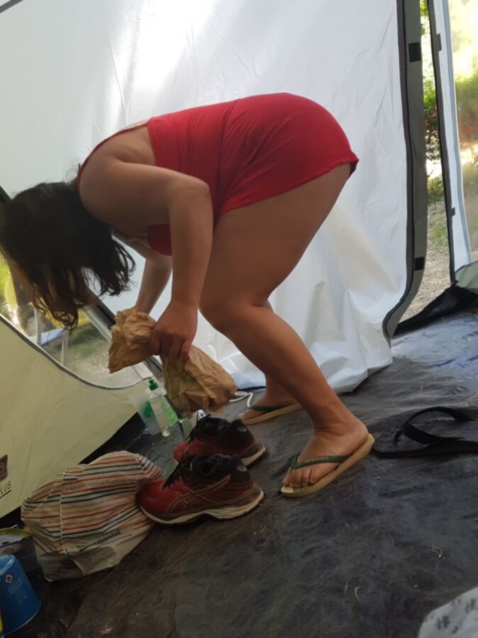 Maria shows her ass and VPL to the campground (candid) 3 of 30 pics