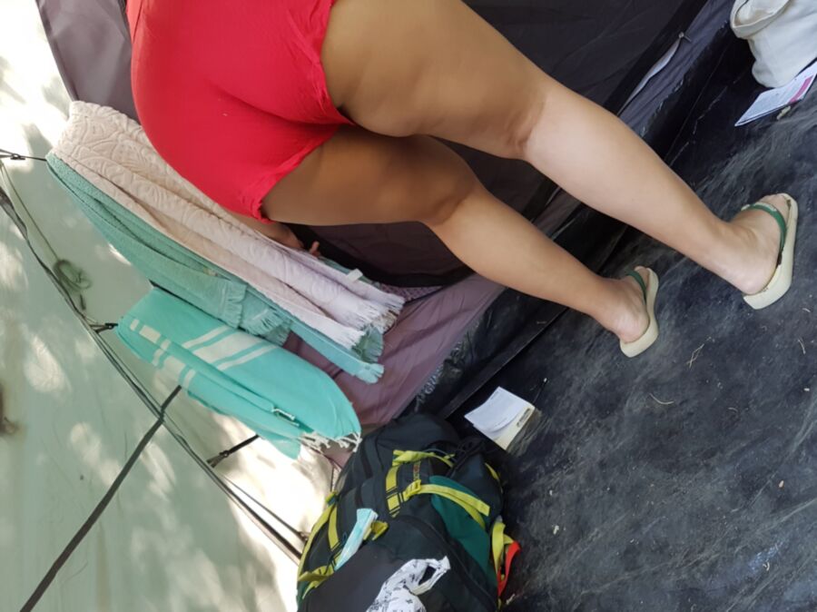 Maria shows her ass and VPL to the campground (candid) 9 of 30 pics