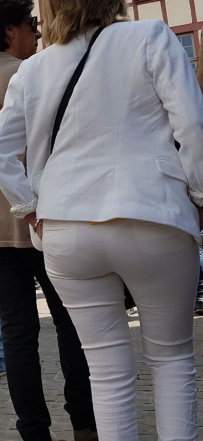 Blonde Mature see trough white thong (candid) 12 of 14 pics