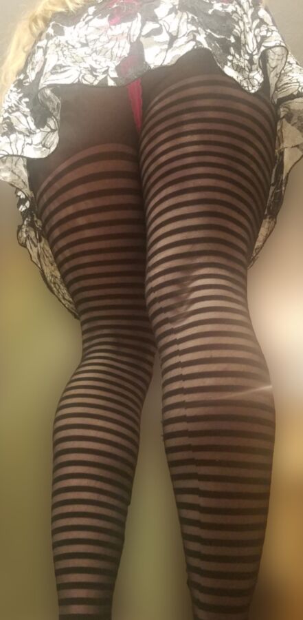 Ms. Evelyn in Striped Pantyhose 3 of 12 pics