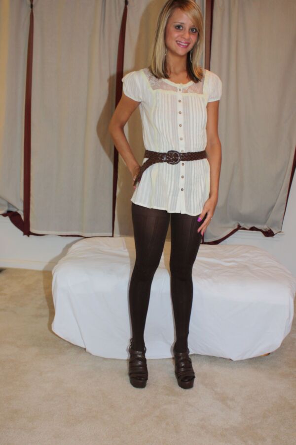 Blonde Kelly in brown striped tights 1 of 116 pics