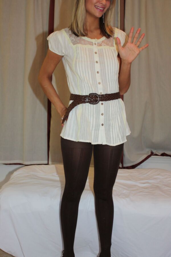 Blonde Kelly in brown striped tights 2 of 116 pics