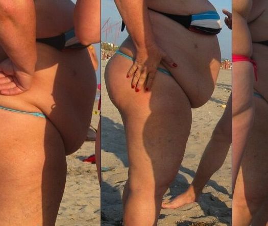 Super BBW Granny in thongs beach candid 2 of 2 pics