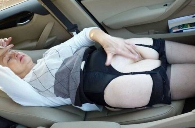 French granny makes pleasure herself in the car 24 of 33 pics