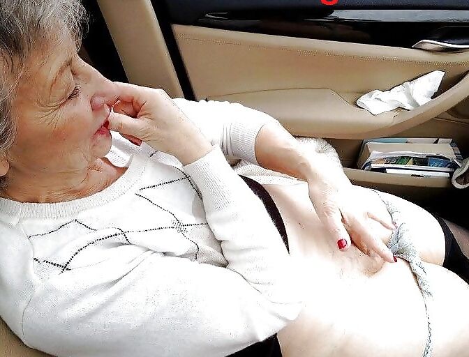 French granny makes pleasure herself in the car 5 of 33 pics