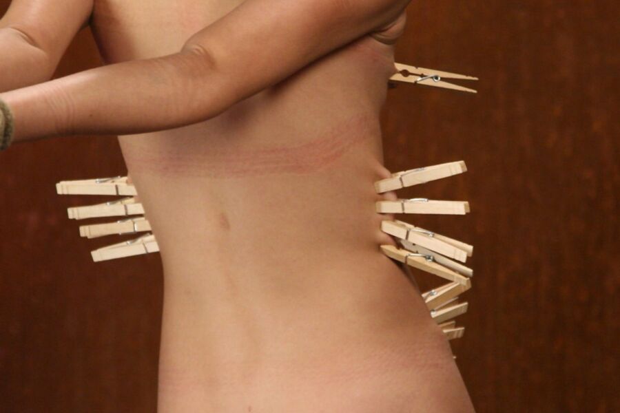 Amai Liu tied and hair pulled - clothespin torture 13 of 60 pics